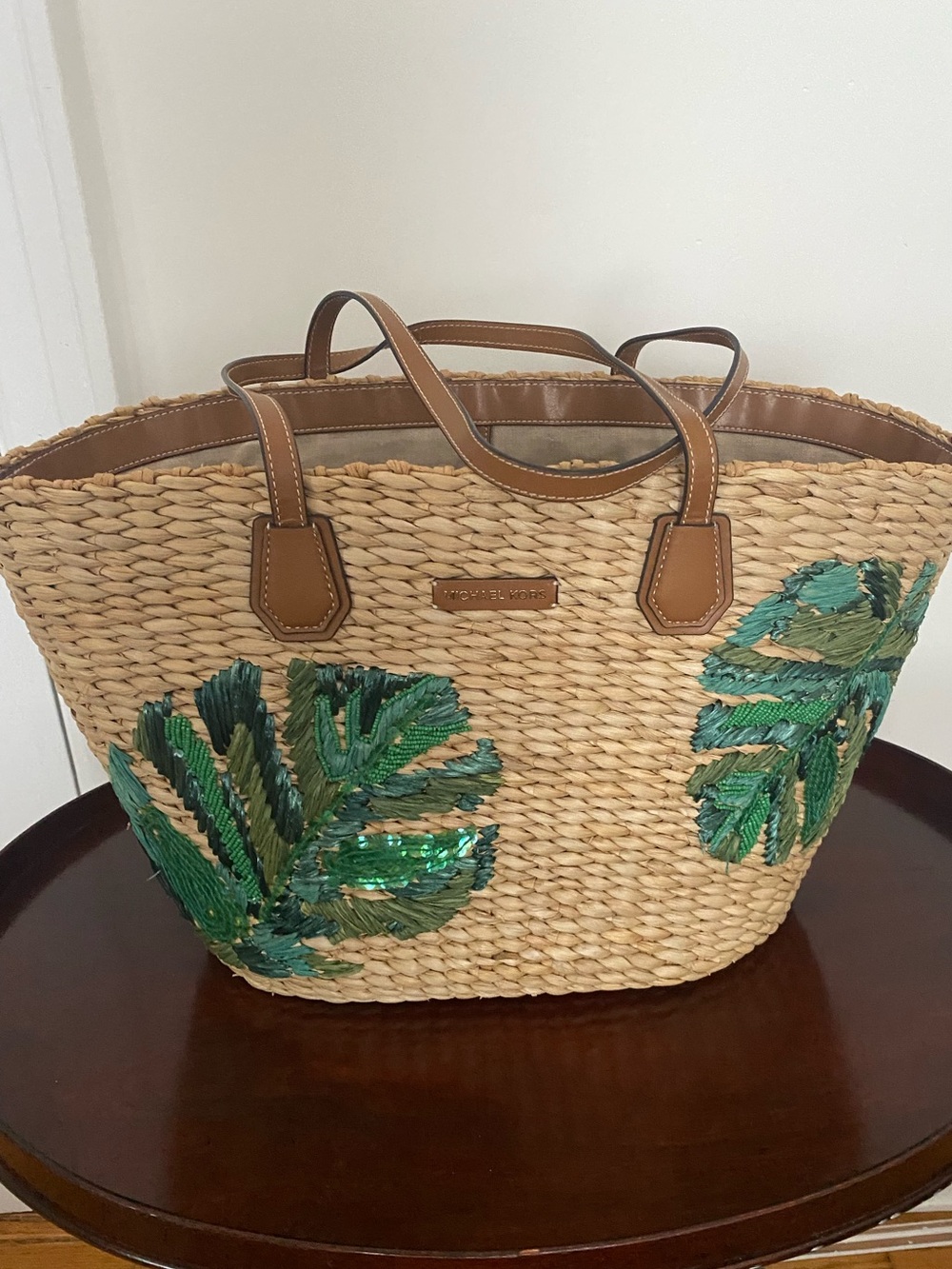 Michael Kors palm woven tote bag
